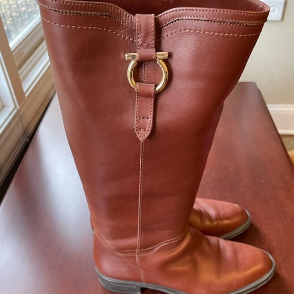 Salvatore Ferragamo Women’s Tall Brown Leather Riding Boots Size 10B - Picture 5 of 12